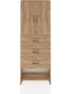 Arges Dolap 3 Raflı 3 Çekmeceli 2 Kapaklı 88X30X243 Çam-Çam