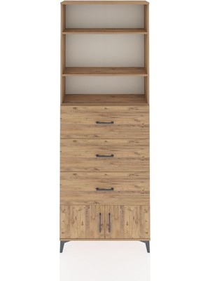 Arges Dolap 3 Raflı 3 Çekmeceli 2 Kapaklı 88X30X243 Çam-Çam