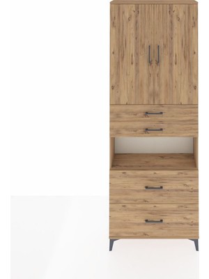 Arges Dolap 4 Raflı 4 Çekmeceli 2 Kapaklı 88X30X243 Çam-Çam