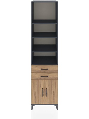 Hyperion Dolap 5 Raflı 2 Çekmeceli 2 Kapaklı 60X44X243 Antrasit-Çam