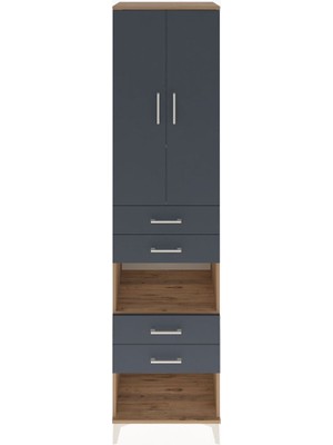 Hyperion Dolap 4 Raflı 4 Çekmeceli 2 Kapaklı 60X44X243 Çam-Antrasit