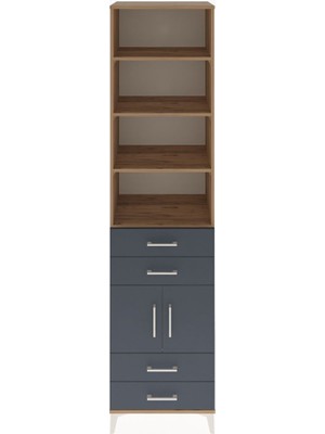 Hyperion Dolap 5 Raflı 4 Çekmeceli 2 Kapaklı 60X44X243 Çam-Antrasit