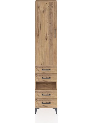 Arges Dolap 3 Raflı 4 Çekmeceli Tek Askılı 44X30X221 Çam-Çam