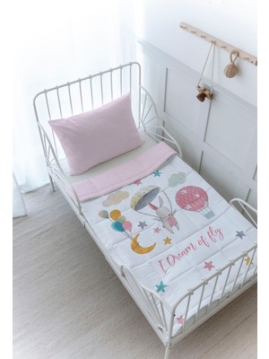 Organik Baskılı Montessori (100X200 Cm) Yorgan Seti  - Iconic Serisi - Paraşütlü Tavşan
