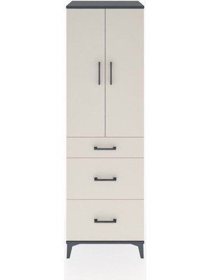Hyperion Dolap 3 Raflı 3 Çekmeceli 2 Kapaklı 60X44X195 Antrasit-Aytaşı