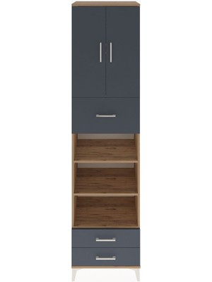 Hyperion Dolap 5 Raflı 3 Çekmeceli 2 Kapaklı 60X44X243 Çam-Antrasit