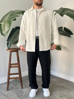 Bayaygün 5103 Oversize Kadife Gomlek _beyaz
