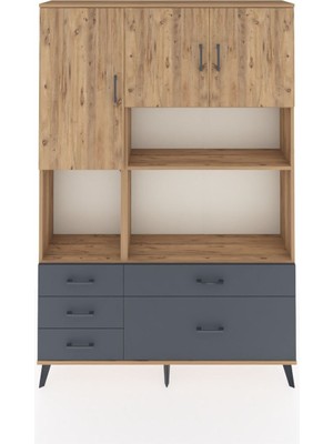 Arges Dolap 8 Raflı 5 Çekmeceli 3 Kapaklı 132X30X195 Çam-Çam/antrasit