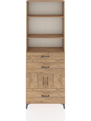 Arges Dolap 4 Raflı 3 Çekmeceli 2 Kapaklı 88X30X243 Çam-Çam