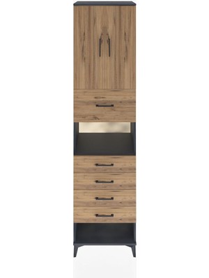 Hyperion Dolap 3 Raflı 5 Çekmeceli 2 Kapaklı 60X44X243 Antrasit-Çam