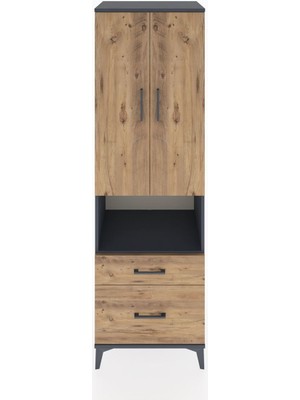 Hyperion Dolap 2 Raflı 2 Çekmeceli Tek Askılı 60X44X195 Antrasit-Çam