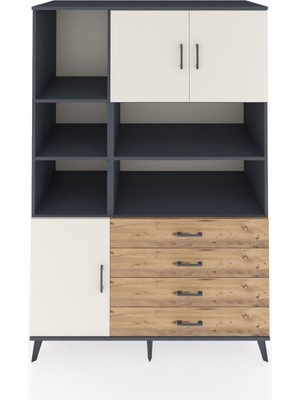 Kronos Dolap 8 Raflı 4 Çekmeceli 3 Kapaklı 132X59X195 Antrasit-Aytaşı/çam