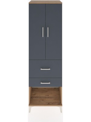 Hyperion Dolap 3 Raflı 2 Çekmeceli 2 Kapaklı 60X44X195 Çam-Antrasit