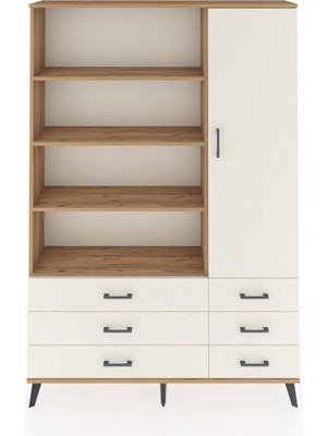 Arges Dolap 8 Raflı 6 Çekmeceli Tek Kapaklı  132X30X195 Çam-Aytaşı/aytaşı