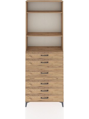 Arges Dolap 3 Raflı 7 Çekmeceli 2 Kapaklı 88X30X243 Çam-Çam