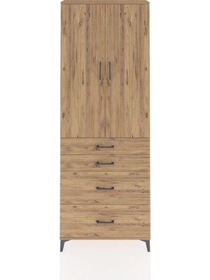 Arges Dolap 4 Raflı 4 Çekmeceli 2 Kapaklı 88X30X243 Çam-Çam
