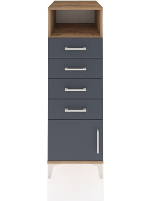 Kronos Dolap Tek Raflı 4 Çekmeceli Tek Kapaklı 44X59X134 Çam-Antrasit