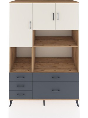 Kronos Dolap 8 Raflı 5 Çekmeceli 3 Kapaklı 132X59X195 Çam-Aytaşı/antrasit