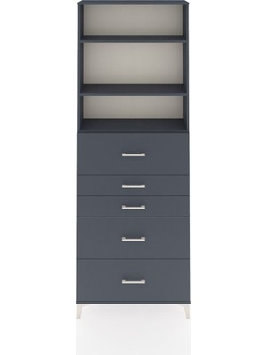 Arges Dolap 3 Raflı 5 Çekmeceli 88X30X243 Antrasit-Antrasit