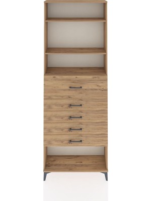 Arges Dolap 3 Raflı 5 Çekmeceli 88X30X243 Çam-Çam