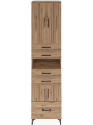 Hyperion Dolap 4 Raflı 5 Çekmeceli 4 Kapaklı 60X44X243 Çam-Çam