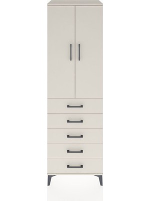 Hyperion Dolap Tek Raflı 5 Çekmeceli Tek Askılı 60X44X195 Aytaşı-Aytaşı