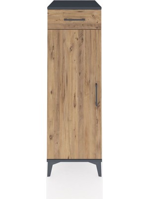Kronos Dolap 2 Raflı Tek Çekmeceli Tek Kapaklı 44X59X134 Antrasit-Çam