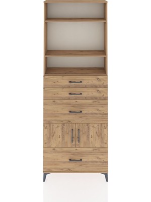 Arges Dolap 4 Raflı 4 Çekmeceli 2 Kapaklı 88X30X243 Çam-Çam