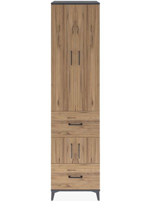 Hyperion Dolap 5 Raflı 2 Çekmeceli 4 Kapaklı 60X44X243 Antrasit-Çam