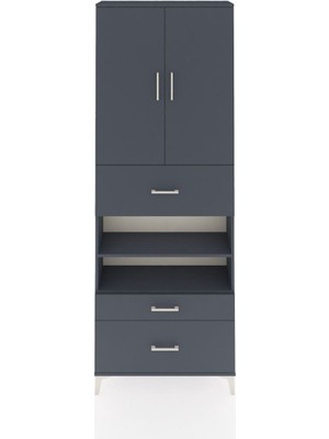 Arges Dolap 5 Raflı 3 Çekmeceli 2 Kapaklı 88X30X243 Antrasit-Antrasit