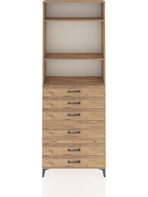 Arges Dolap 3 Raflı 6 Çekmeceli 2 Kapaklı 88X30X243 Çam-Çam