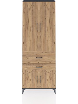 Arges Dolap 5 Raflı 2 Çekmeceli 4 Kapaklı 88X30X243 Antrasit-Çam