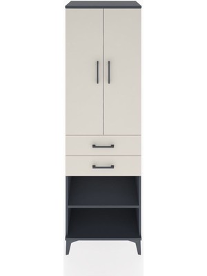 Hyperion Dolap 4 Raflı 2 Çekmeceli 2 Kapaklı 60X44X195 Antrasit-Aytaşı
