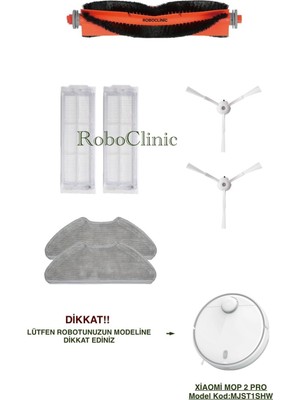 Roboclinic Xiaomi Mi Robot Vacuum Mop 2 Pro Beyaz Robot Süpürge Uyumlu Fırça, Hepa Filtre, Mop - 7 Parça