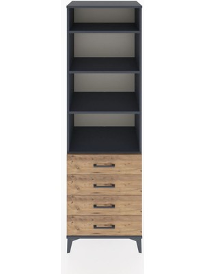 Hyperion Dolap 4 Raflı 4 Çekmeceli 60X44X195 Antrasit-Çam