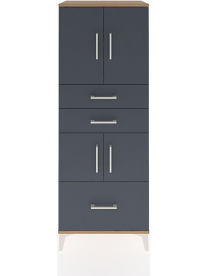 Hyperion Dolap 3 Raflı 3 Çekmeceli 4 Kapaklı 60X44X163 Çam-Antrasit