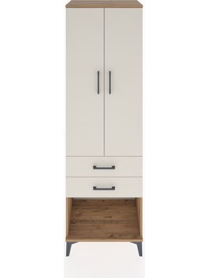 Hyperion Dolap Tek Raflı 2 Çekmeceli Tek Askılı 60X44X195 Çam-Aytaşı