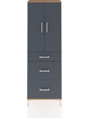 Arges Dolap 3 Raflı 3 Çekmeceli 2 Kapaklı 60X30X182 Çam-Antrasit