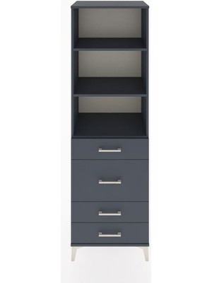 Hyperion Dolap 3 Raflı 4 Çekmeceli 60X44X195 Antrasit-Antrasit
