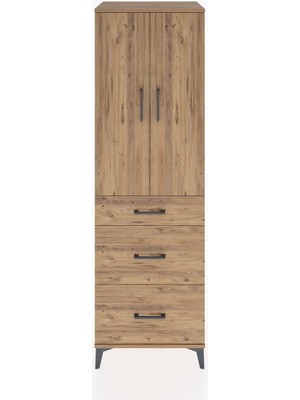 Hyperion Dolap 3 Raflı 3 Çekmeceli 2 Kapaklı 60X44X195 Çam-Çam