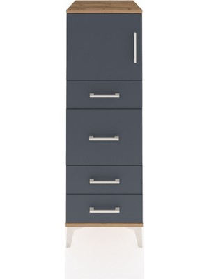 Kronos Dolap Tek Raflı 4 Çekmeceli Tek Kapaklı 44X59X134 Çam-Antrasit