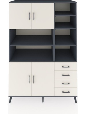 Kronos Dolap 9 Raflı 4 Çekmeceli 4 Kapaklı 132X59X195 Antrasit-Aytaşı/aytaşı