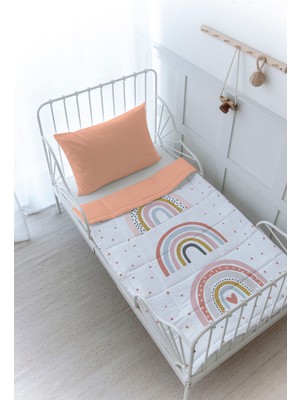 Organik Baskılı Bebek (100X150 Cm) Yorgan Seti  - Iconic Serisi - Soft Çiçekli Ay ve Gökkuşağı
