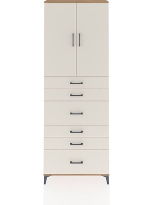 Arges Dolap 3 Raflı 6 Çekmeceli 2 Kapaklı 88X30X243 Çam-Aytaşı