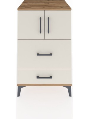 Kronos Komodin Tek Raflı 2 Çekmeceli 2 Kapaklı 60X59X96 Çam-Aytaşı