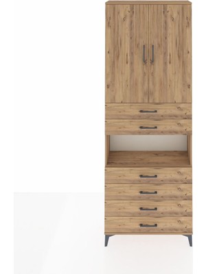 Arges Dolap 4 Raflı 6 Çekmeceli 2 Kapaklı 88X30X243 Çam-Çam