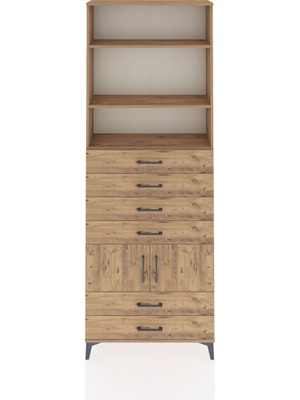 Arges Dolap 4 Raflı 6 Çekmeceli 2 Kapaklı 88X30X243 Çam-Çam