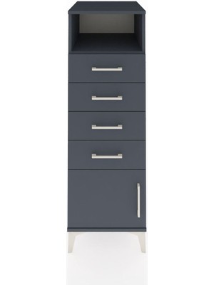 Kronos Dolap Tek Raflı 4 Çekmeceli Tek Kapaklı 44X59X134 Antrasit-Antrasit