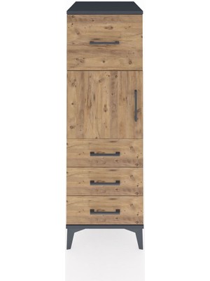 Kronos Dolap Tek Raflı 4 Çekmeceli Tek Kapaklı 44X59X134 Antrasit-Çam