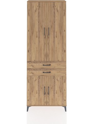 Arges Dolap 5 Raflı 2 Çekmeceli 4 Kapaklı 88X30X243 Çam-Çam